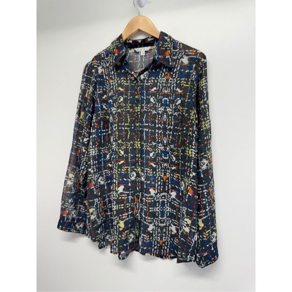CAbi Festival Geometric‎ Blouse Button Down Long Sleeve Shirt Size Large - Picture 5 of 9